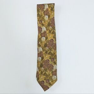Brioni 100% Silk Floral Abstract Print Tie Gold Brown One Size
